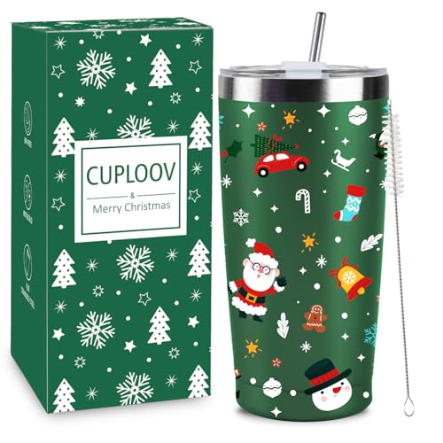 Christmas Gifts for Women 2025, 20 oz Green Stainless Steel Christmas Coffee Tumblers with...