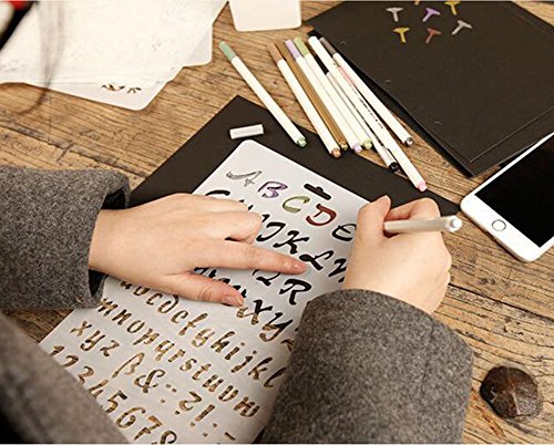 Sookoo 6 Pcs Drawing Painting Stencils Scale Template Sets, Alphabet Letter Drawing Painting Stencils Scale Template For Scrapbooking, Card And Craft Projects #TOP5