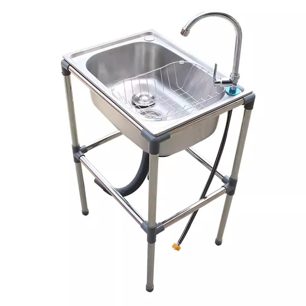 Évier de cuisine sur pied inox évier simple avec robinet d'eau froide extérieur