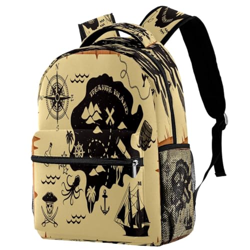 Sac à dos d'école ergonomique carte de pirate pour soulager le dos des ados
