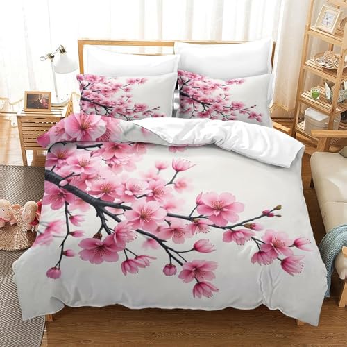 Housse de couette douce hypoallergénique fleurs de cerisier zippée 140x200