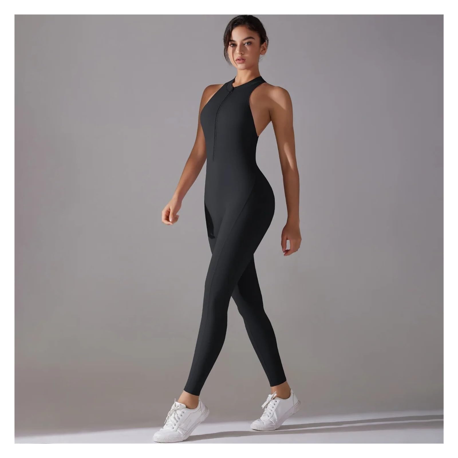 Mono de yoga sin espalda Mono Deportivo Sin Espalda For Mujer, Con Fruncido, Cremallera, For Yoga, Gimnasio, Mangas, For Entrenamiento, De Una Pieza Para Entrenamiento