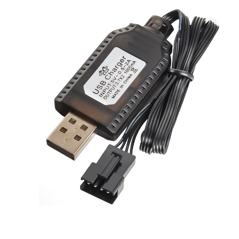 Pinpulux 7.4V USB Plug Battery Charger Cable SM-4P Connector,Battery Charging Cable Cord with LED Overvoltage Protection for Car Boat Truck Plane Tank Toy