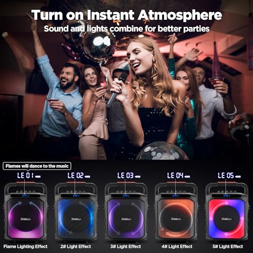 Bluetooth Karaoke Machine with 2 Wireless Microphones, Portable PA Bluetooth Speaker System with Bass/Treble/RGB Lights/Remote Control, Supports TF Card/USB, REC, MIC, AUX in, TWS, for Adults/Kids