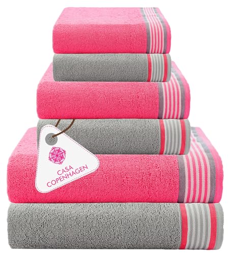 Casa Copenhagen Ensemble Serviettes 6 pcs He & She, Gris Violet+Rose, 550 g/m², 2 Bain, 2 essuie-Mains, 2 Gants Toilette, conçu au Danemark, fabriqué à...