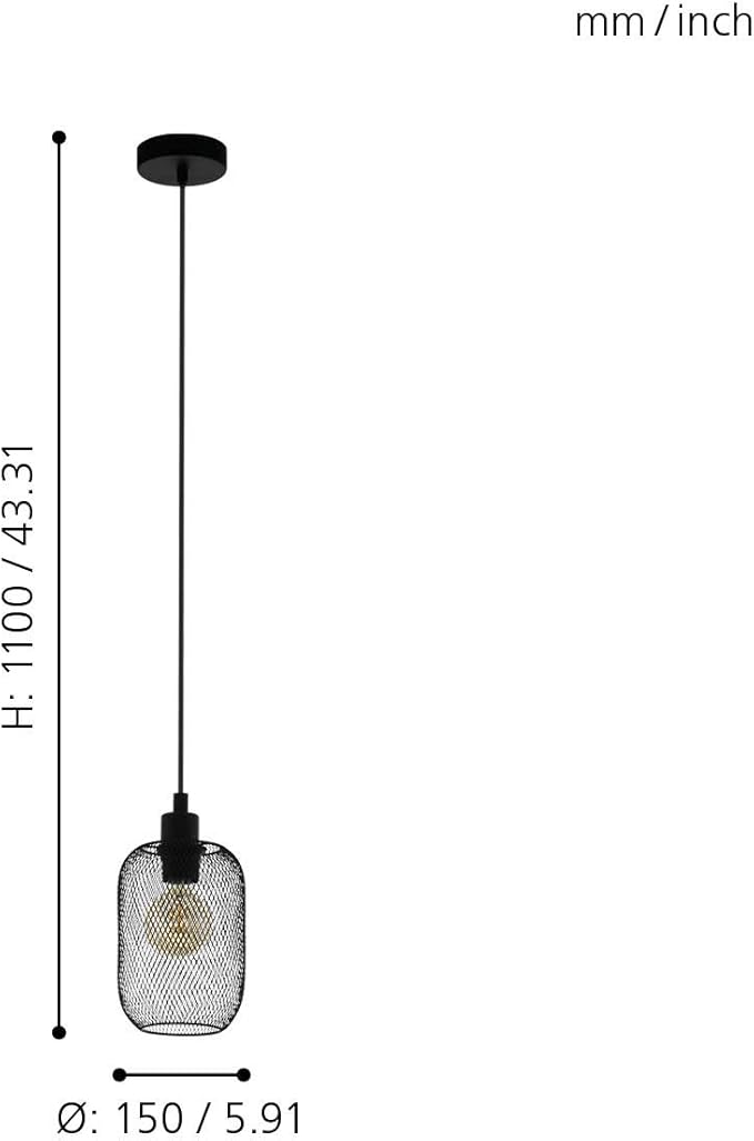Eglo Eglo Hanglamp Wrington, 1-lamps, vintage, industrieel, retro, hanglamp van staal, eettafellamp, woonkamerlamp in zwart, E27 fitting, Ø 15 cm photo 3