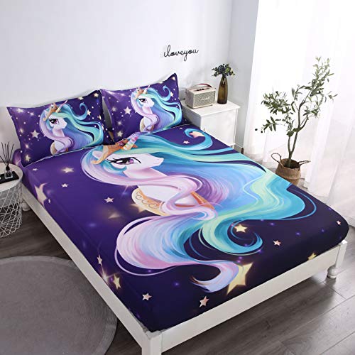 Kids Rainbow Unicorn Fairytale With Mandala Paisley Background Soft Microfiber Breathable Bedding All-Round Elastic Pocket 2 Pieces Bed Fitted Sheet Set For Teens And Girls (Twin) #TOP4