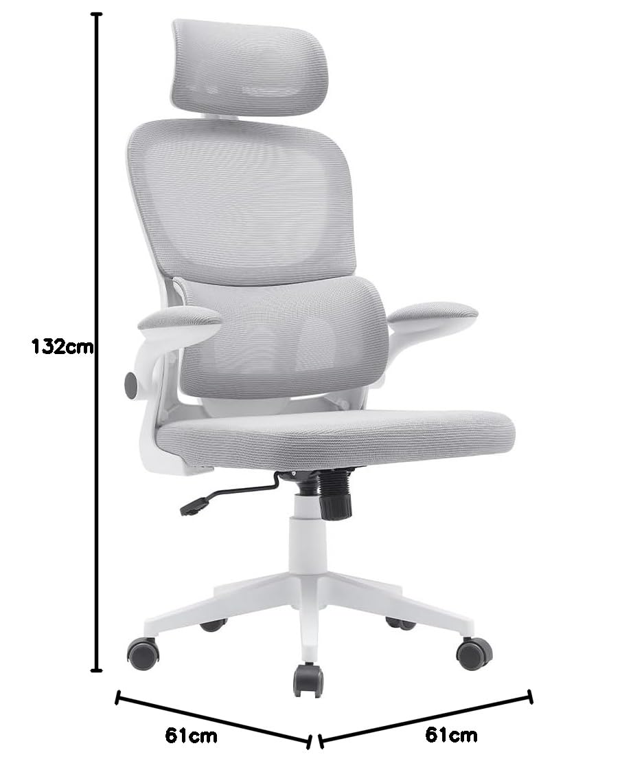 BAKAJI Sedia da Ufficio in Tessuto Ergonomica con Schienale Supporto Lombare e Poggiatesta, Poltrona da Scrivania Girevole, Altezza Regolabile Rivestimento Antisudore Traspirante (Grigio Chiaro)
