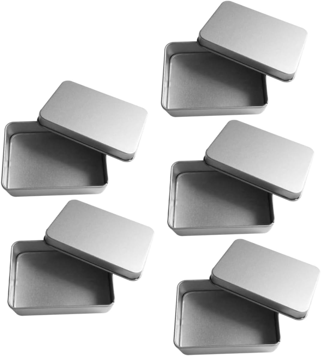 Rectangular Tinplate Storage Case 5 Pcs with Silver Finish