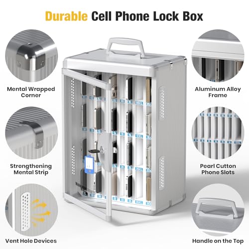 Glosen Handytresore mit 【demselben Schloss】, Handy-schließfach aufbewahrungsschrank [Wandmontiert] [Aluminiumlegierung] Handy-aufbewahrung mit Griff für Klassenzimmer Büro Prüfung