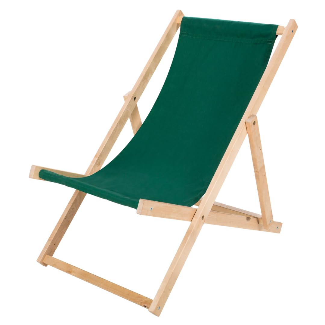 IMPWOOD Liegestuhl klappbar Holz - Sonnenliege aus Buchenholz bis 120 Kg Holzklappstuhl für Balkon, Strand und Terrasse & Camping - Gartenliege Strandliege (Grün)
