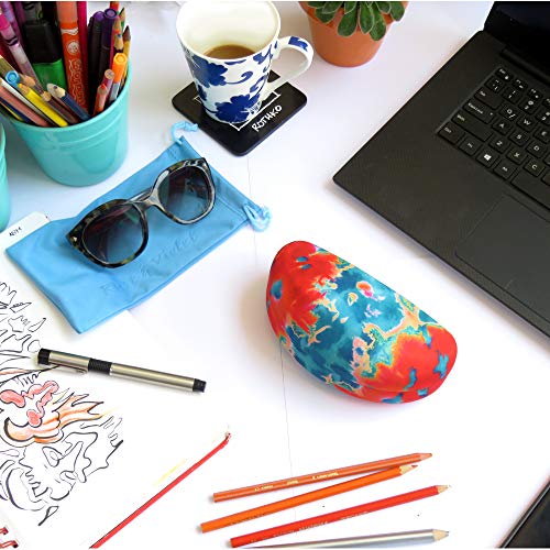 Image of Large Curved Sunglasses Case - Women Hard Shell Glasses Holder - XL Large Eyeglass Case with Pouch &Cloth