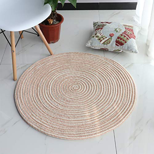 Tapis salon rond multicolore tressé coton beige de sol 60cm