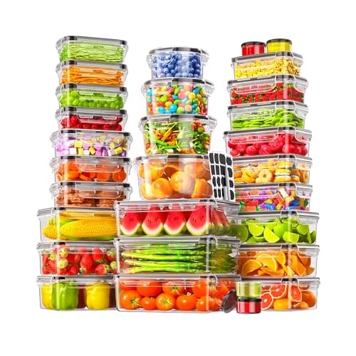 60 PCS Food Storage Containers with Lids Airtight, (30 Lids & 30 Containers) Leak proof Containers Set for Kitchen, Meal Prep, BPA-Free, PVC-Free Plastic, Microwave/Dishwasher Safe, Extra Labels & Pen