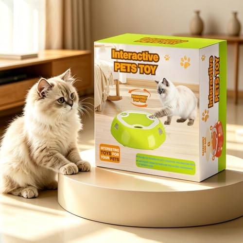 Plumero interactivo peluche con sensor de movimiento y caja de carton para gatos juego de cache 6