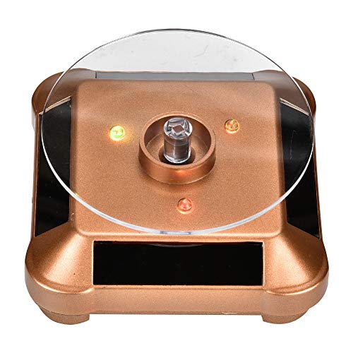 HONG111 Rotating Display Stand, Solar Power&Battery Powered Rotation Jewelry Holder Display Tray Rotating Base for Phones, Watches, Jewelry 3.9 3.9 1In(Gold)