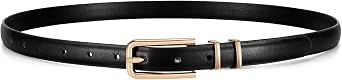 JASGOOD Womens Skinny PU Leather Belt Thin Waist Belt with Gold Buckle for Jeans Pants Dresses 0.7Black