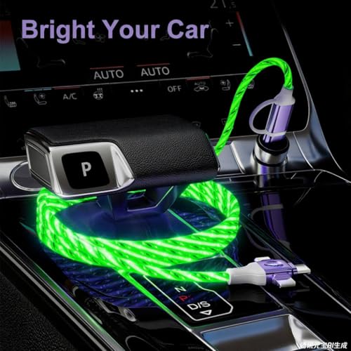 Image of IHAO Multi Ports Starry Light-Up USB Cable USBC MicroUSB Connectors Durable Fast Charging Cables Visible Current Flow for Almost All Devices-6in1 Star Green
