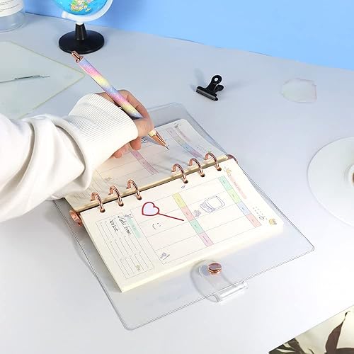 Miniatura 8 de Cubierta de carpeta de PVC suave transparente A6, 6 carpetas de anillos redondos de oro rosa de 0.787 pulgadas de diámetro, cierre de botón a