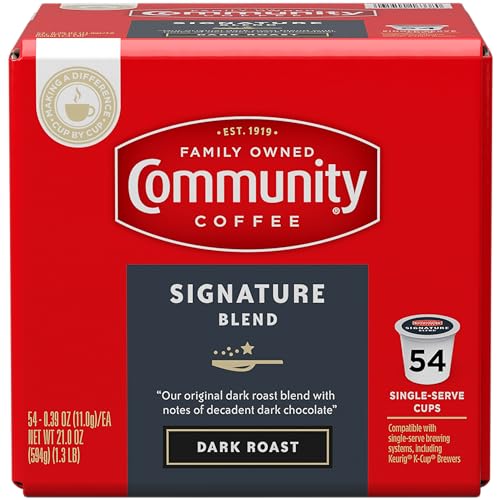 Image of Community Coffee Signature Blend 54 Count Coffee Pods, Dark Roast, Compatible with Keurig 2.0 K-Cup Brewers, Box of 54 Pods