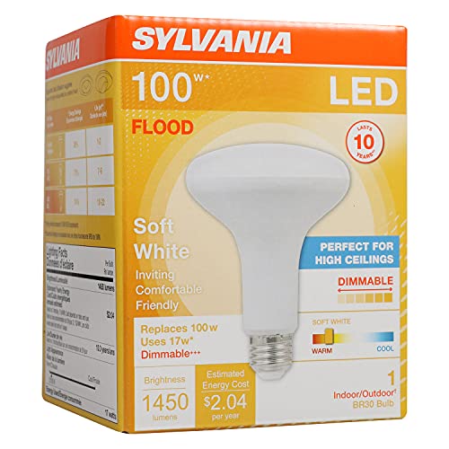 Image of Sylvania LED Flood BR30 Light Bulb, 100W Equivalent Efficient 17W, Dimmable 2700K, Soft White - 1 Pack (40288)