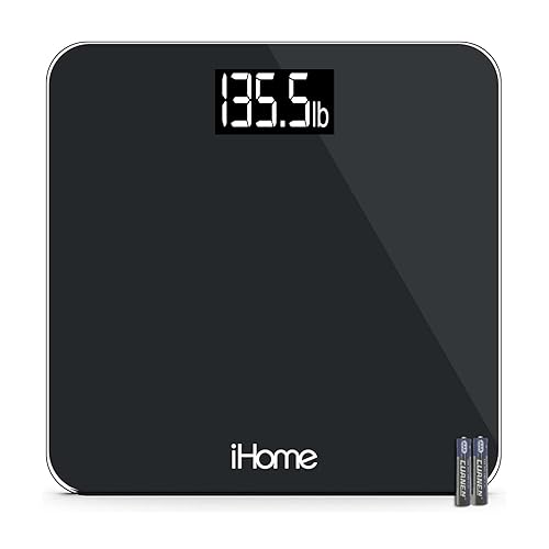 iHome Báscula digital para baño, báscula de peso corporal de alta precisión, funciona con pilas y pantalla LCD, ideal para gimnasio en casa, 396