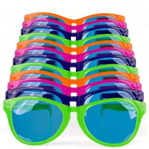 Verres géants amusants MIJOMA : lot de 12 lunettes de fête colorées en plastique de 25 cm