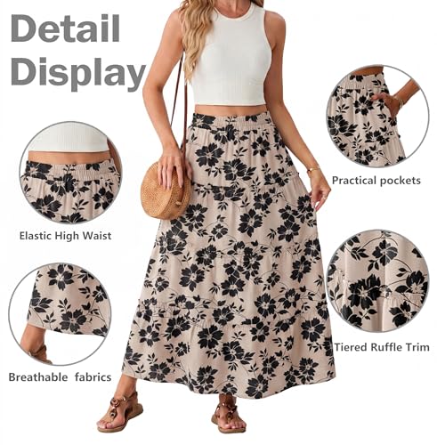 Lepunuo Boho Tiered Ruffle Maxi Skirt Pockets High Waist Party — view 4
