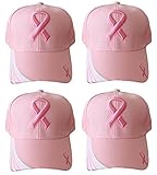 Set Of 4 Breast Cancer Awareness Pink Ribbon Baseball Caps Hats / Pink on Pink