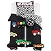 Lush Decor Racing Cars Reversible Quilt Twin Size 4 Piece Set Black & Multi - Toddler Bedding Set Twin Quilt - Car Decor