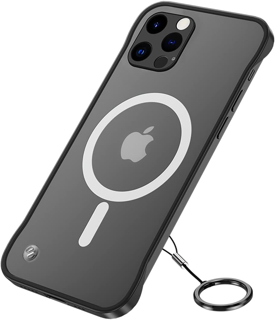 GALAPPLE for iPhone 14 pro max Case Magnetic Ultra-Thin Frameless, Compatible with magsafe Charger&Accessories, Black Matte Minimalist Case with Shockproof Corner& Finger Loop String