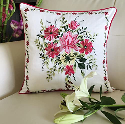 Image of TARA- Sparkling Homes Embroidered Cushion Covers 16 X 16 Inches In Cotton Silk, My Fair Lady (Fuchsia Pink, 16 X 16 Inches),250 TC