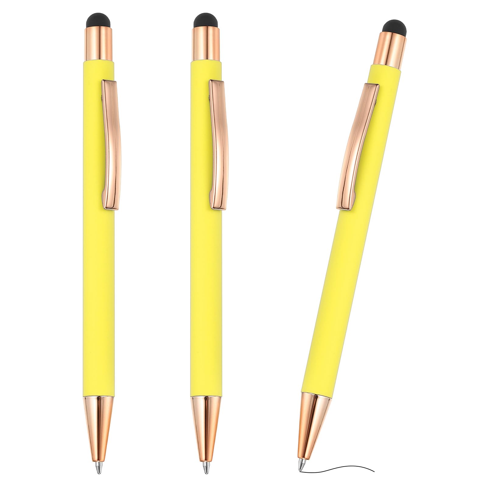 PATIKIL Ballpoint Pen with Stylus Tip, 3Pcs 2 in 1 Metal Black Ink 1.0mm Medium Point Stylus Pen for Touch Screens Office Desk, Yellow
