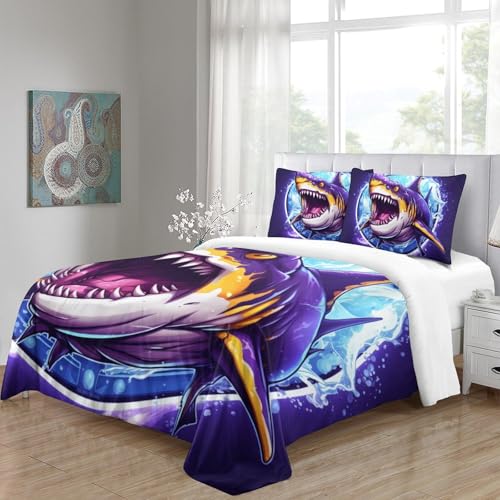 Housse de couette requin 3D grande taille contre lit découvert