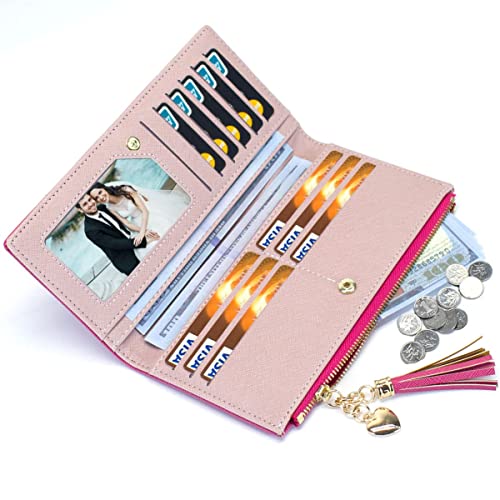 Image of Valentoria Womens Wallet Cute Elegant Long Slim Card Holder Case Minimalist Coin Purse Thin Tassels Zip Clutch Wallets for Girls Ladies | Cute