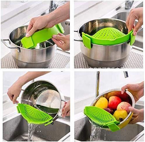 Miniatura 3 de Bulushi - Colador de silicona con clip para escurrir alimentos mientras cocina o vierte líquido, tamaño universal, se adapta a la mayoría de