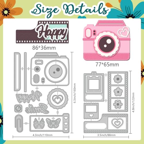 DELORIGIN Camera Photo Cutting Dies Card Making Die Stencil Carbon Steel Die Cuts Scrapbooking Embossing Template Metal Dies for Greeting Cards Craft Paper Album Invitation Gift Decor
