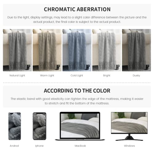 Bourina Throw Blanket Textured Solid Soft Sofa Couch Decorative Knit Blanket, 50" X 60" Dark Grey #TOP6