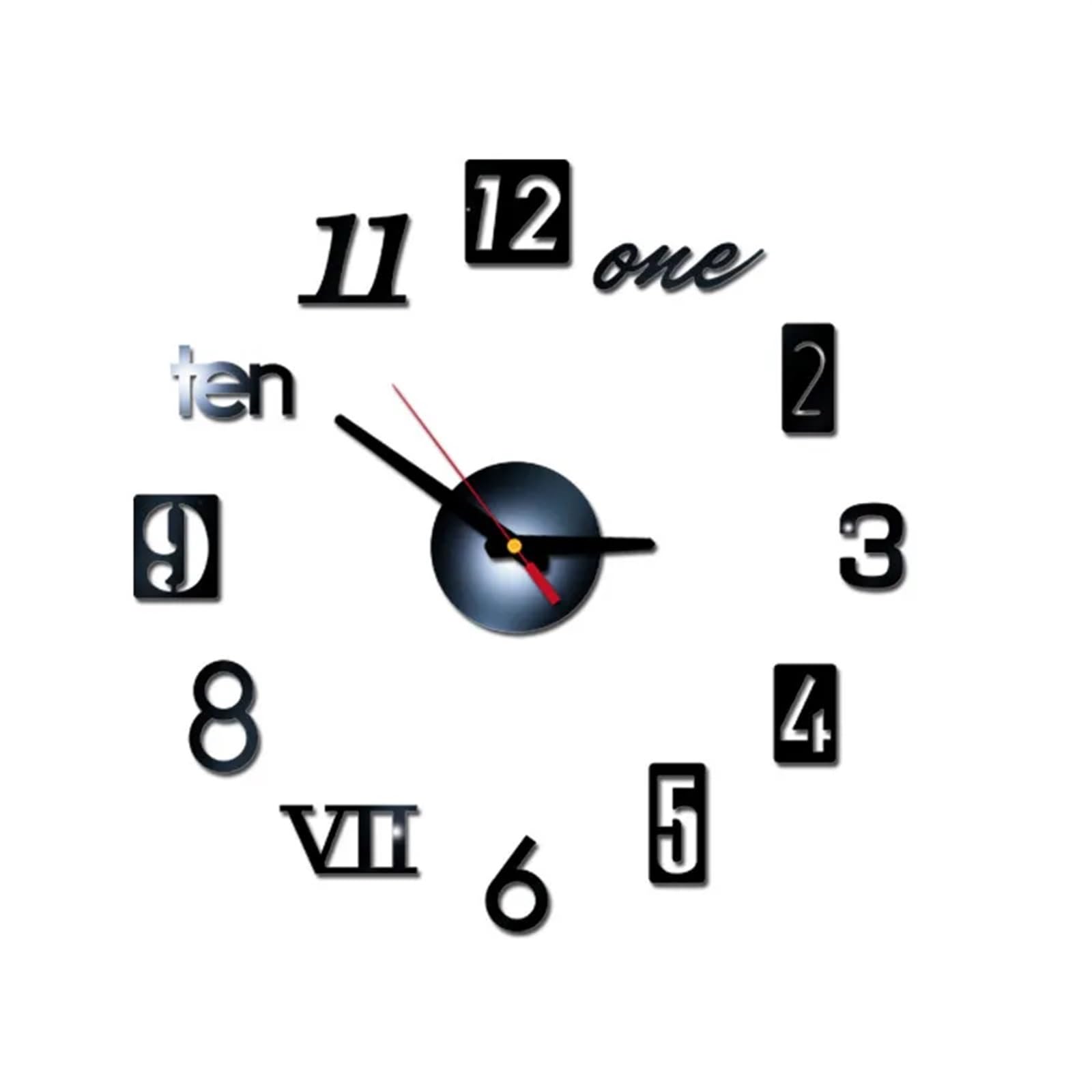VFDVSWZSA Stylish wall clock, DIY Wall Clock 3D Mirror Surface Sticker Home Office Decor(Black)