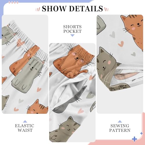 Pajama Pants Lounge Sleep PJ Bottoms Sleepwear Elastic Waist Drawstring S Cat Love4