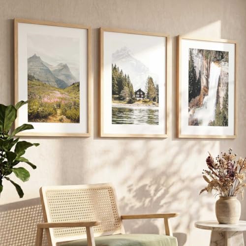 Image of kotart Mountain View Framed Painting | Big Aesthetic Nature Inspired Framed Paintings for Living Room Bedroom Wall Decor Set Of 3 (13X17 inch)