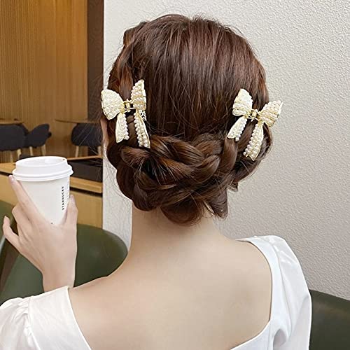 Pince à cheveux en forme de papillon avec perles - Élégante - Rétro - En métal - Pour femme et fille - Doré – vue 2