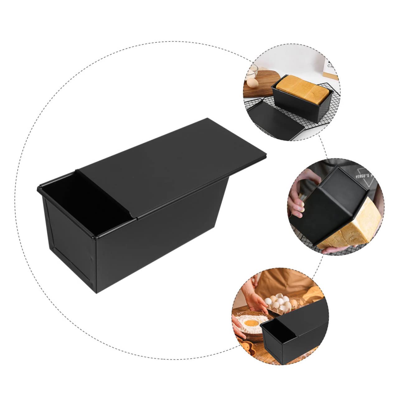 Ipetboom Antihaft Backform mit Deckel Hitzebeständige Kastenform für Toastbrot Runde Brotbackform Gleichmäßige Wärmeleitung DIY Brotlaib Backform für Küche und Bäckerei