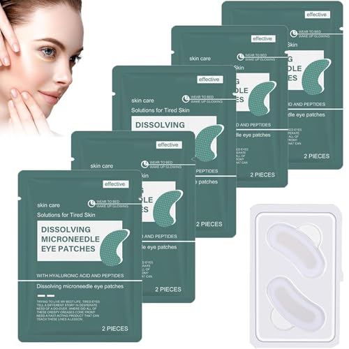 5 paia di toppe per occhi Dissolving Microneedle con cuscinetti per gli occhi con acido ialuronico contro occhiaie, collagene (6 paia)