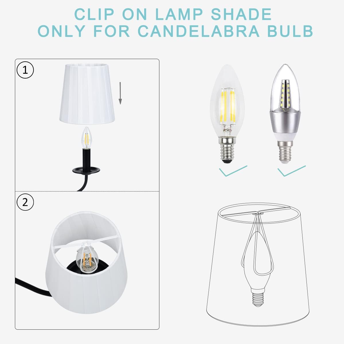 LAMPWELL MIRA Clip-on Chandelier Lamp Shades,Set of 6,Small Barrel,5.2"×4"×H5.2", Fabric Ribbon, Handmade,Modern Decorative,ONLY FOR CANDLE BULB,White