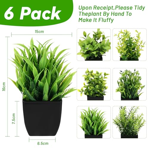 Royouzi 6 plantas artificiales, pequeñas plantas artificiales en maceta, plantas falsas, plantas artificiales para dormitorio, baño, cocina, hogar, decoración interior con maceta, plantas falsas - imagen 2