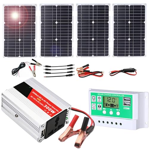 ETomey Solar Panel Kit,Complete Solar Panel Kit, 18V Monocrystalline Silicon Solar Panels with 300W Car Inverter And 50A Charge Controller for Motorhome RV Boat Shed Camping,50W (Size : 100W)