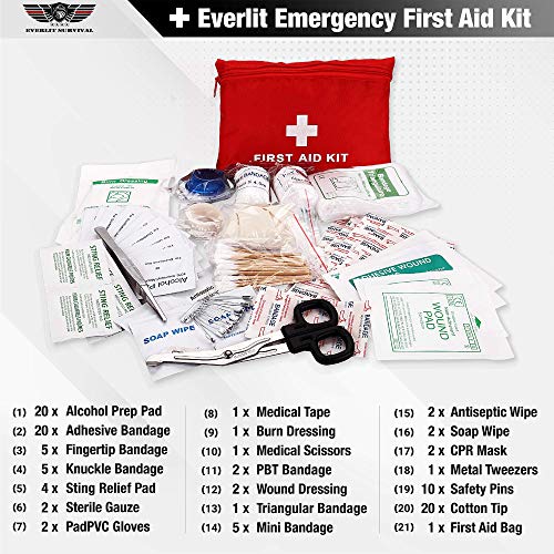 Everlit Survival Emergency Fire Safety Kit With Fire Blanket, Heat Resistant Gloves, Escape Rope, Glass Hammer, Glow Sticks, Flashlight, First Aid Supplies With Burn Injury Care Treatment And More #TOP6