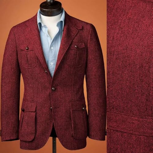 Men Tweed Herringbone Sport Blazer Single Breasted Casual Norfolk Jackets Wool Blend Slim Vintage British Groom Coat2