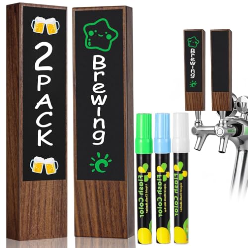 WELLBOM 2PCS Chalkboard Beer Tap Handle 3/8''-16 UNC Thread - Walnut Keg Tap Handle Keg Handles Bar Tap Handles With 3PCS Pen Kit Gift for Beer Lovers Home Brewers Bars Restaurant Wedding